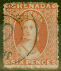 Grenada 1866 6d Orange-Red SG7 Fine Used