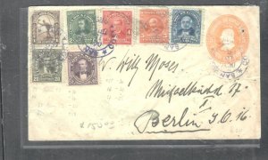 COSTA RICA COVER (P0409B) 1914 5C PSE + 7 STAMPS TO 25C COVER TO GERMANY 