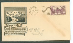 US 742 1934 3c Mt. Rainier, Part of Natl. Park Series, perf single on an addressed, typed FDC with an Anderson Cachet and a Wash