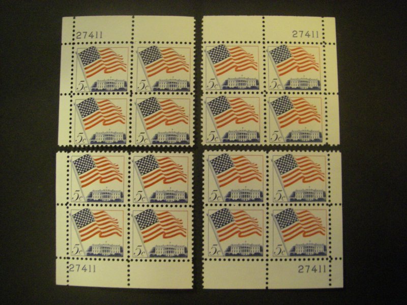 Scott 1208, 5c Flag over White House, PB4 #27411 Matched Set, MNH Beauties