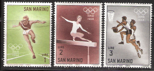 San Marino Set of 3 stamps  582 - 584 Toyko Olympics 1964