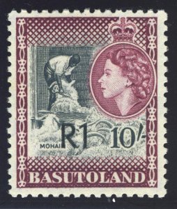 Basutoland 1961 QEII 1r on 10s black & maroon (Type II surch) MNH SG 68a. Sc 71b