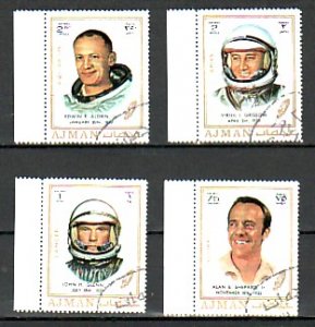 Ajman, Mi cat. 783, 787, 790-791 A. Astronaut values from set. Canceled. ^