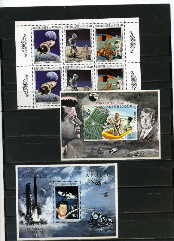 CHAD 1970-1971 Sc#225A-E,231E SPACE EXPLORATION SHEET OF 6 STAMPS & 2 S/S MNH
