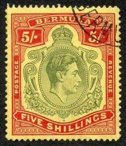 Bermuda SG118b KGVI 5/- Pale Green and Red/yellow Line Perf 14.25 (Ref 94) 