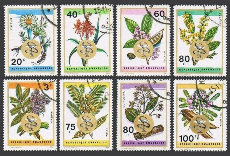 Rwanda 298-305,CTO.Michel 342-349. Medicinal plants 1969,Health emblem.