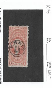 $1 Passenger Ticket Tax Stamp, Sc # R74c, used. Nice Canx (55874)