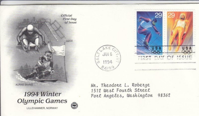 1994, Winter Olympic Games-Luge, Alpine Skiing, PCS, FDC (D15476)