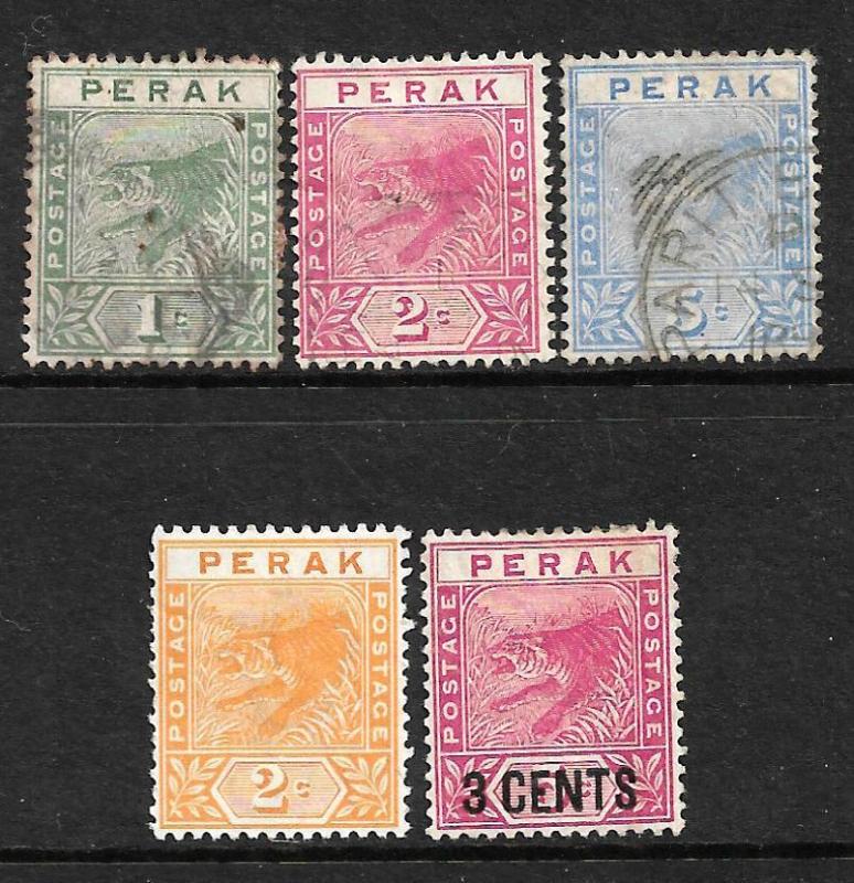 PERAK  1892-95  TIGER  SET 5  M&U  SG 61/65