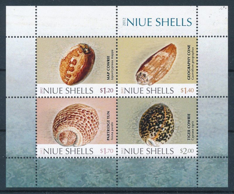 [112570] Niue 2012 Marine life sea snails Cowrie cone tun Souvenir Sheet MNH