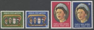 PAPUA NEW GUINEA Sc#395-398 1973-74 Masks & Royal Visit Complete Sets OG Mint NH