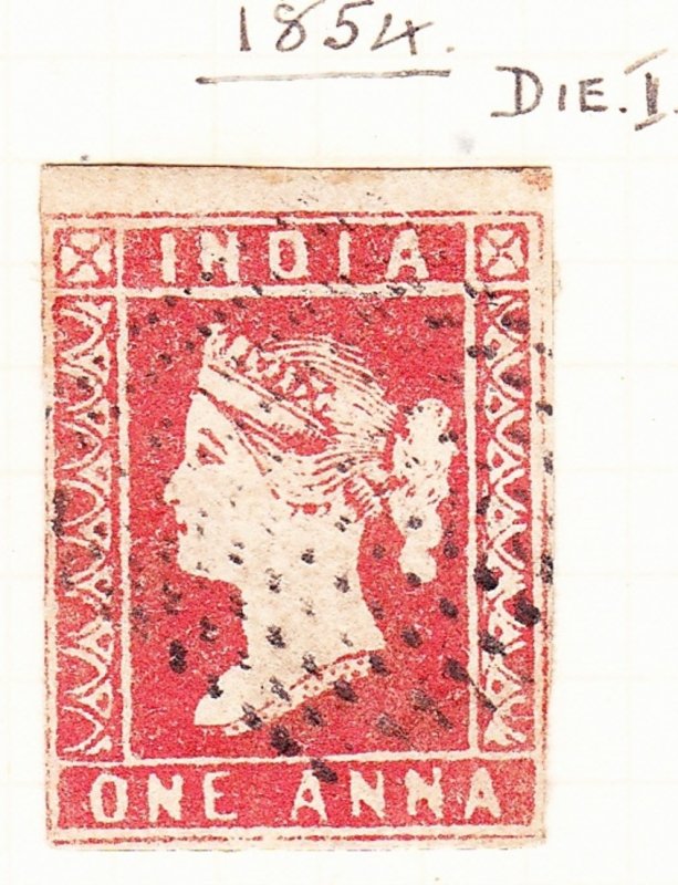 INDIA 1854 1A Red Die I SG12 Used