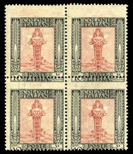 Italian Colonies, Libya #51var, 1924-40 10c black and red, block of four, dra...