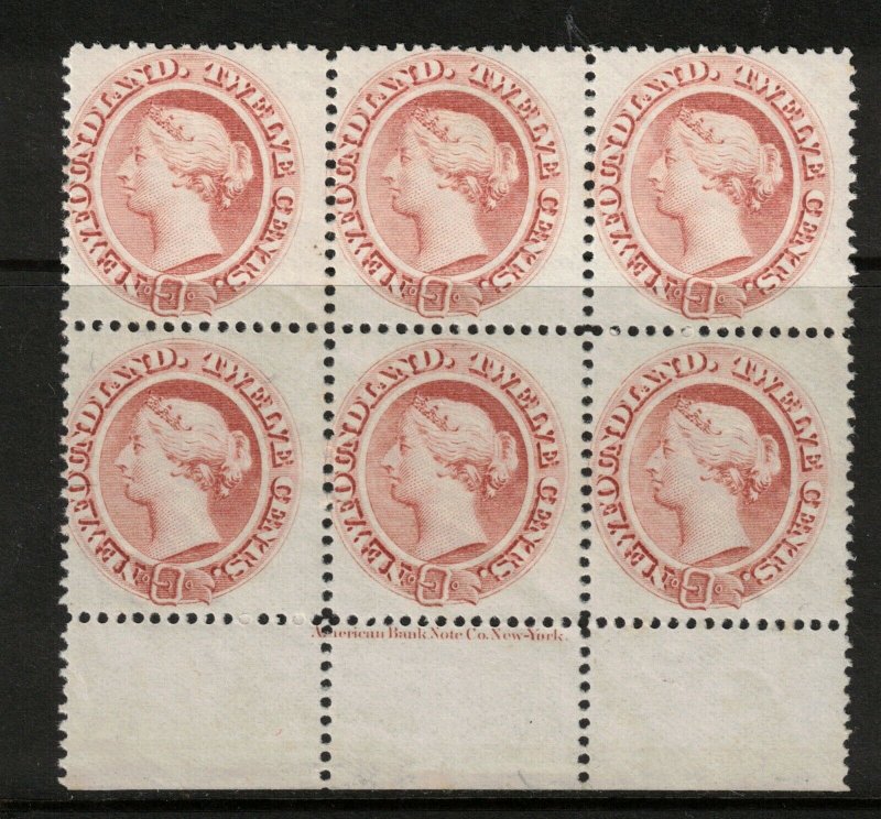 Newfoundland #28 Very Fine Mint Plate Block Of Six