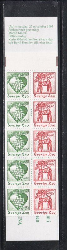 Sweden # 2039a, Christmas, Complete Booklet, Mint NH 1/2 Cat..