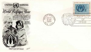 United Nations 1959 FDC Sc 76 World Refugee Year UN New York Fleetwood Cachet