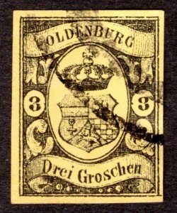 1859, Germany Oldenburg, 3Gr, Used, Sc 8, Forgery