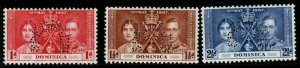 DOMINICA SG96/8s 1937 CORONATION PERF SPECIMEN SET MTD MINT