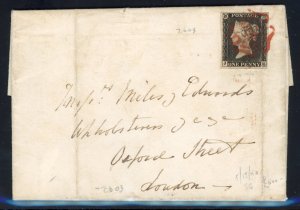 Great Britain 1840 Sc#1 on Hastings Ninth Day of Use Cover to London Spectacular