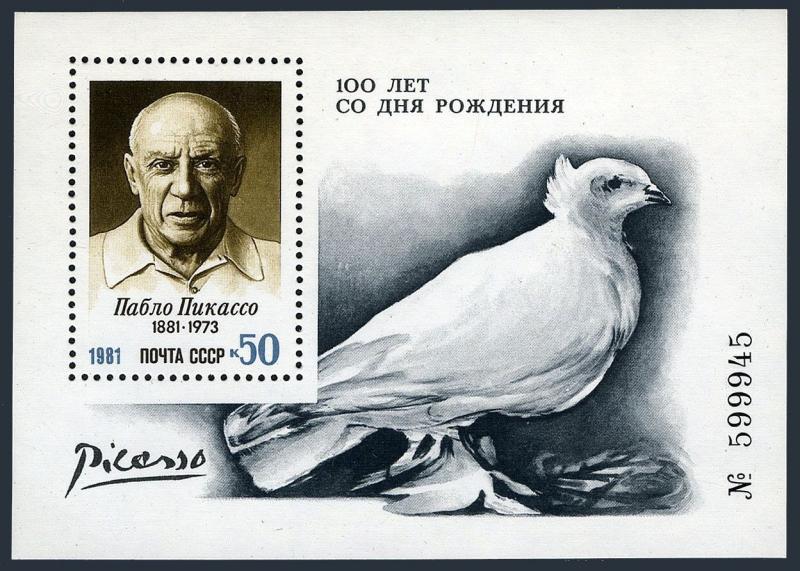 Russia 4993,MNH.Michel 5124 Bl.152. Pablo Picasso,1981.Dove.