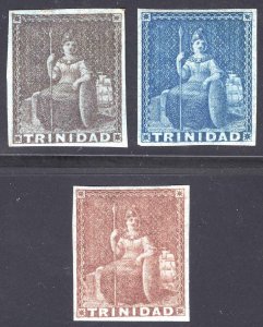 Trinidad 1851 1d PurBrn Blue&RedBrn SG 1,2&7 Sc 1v,2&3 LMM/MLH Cat £341($450)