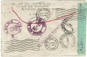 Southern Rhodesia 1945 Salisbury cancel on cover to the U.S., unclaimed, censor