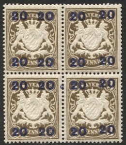 BAVARIA Germany 1920 Sc 237 Mint NH Block, 20pf on 3pf  VF Coat of Arms