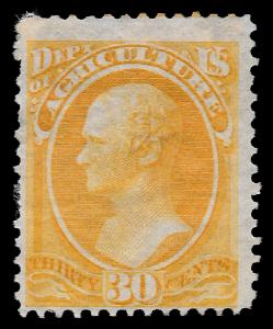 U.S. Scott #O9 / $550 - 30c Agriculture Official, MH OG, Fine