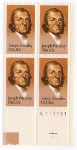 Scott #2038 Joseph Priestly (Chemistry) Plate Block of 4 Stamps - MNH