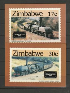 Zimbabwe 1985 set of 4 postcards for Trains, with stamps First day on reverse