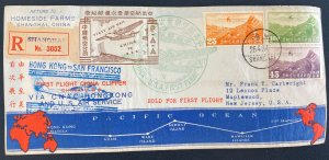 1937 Shanghai China First Flight Airmail Cover FFC to USA Via PAA CNAC
