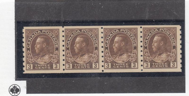 CANADA # 129 MNH STRIP OF 4 KGV 3cts COILS CAT VALUE $500