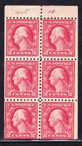 #425e, Washington 2c Booklet Pane/6 Mint NH Pos A