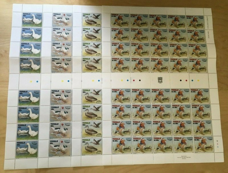 FULL SHEETS Tuvalu 1997 SC 742-5 - Ducks & Drakes - 4 Sheets of 40 - MNH