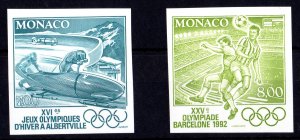 Monaco 1992 Sc#1802/1803 OLYMPICS ALBERTVILLE & BARCELONA Color Proofs IMPER.MNH