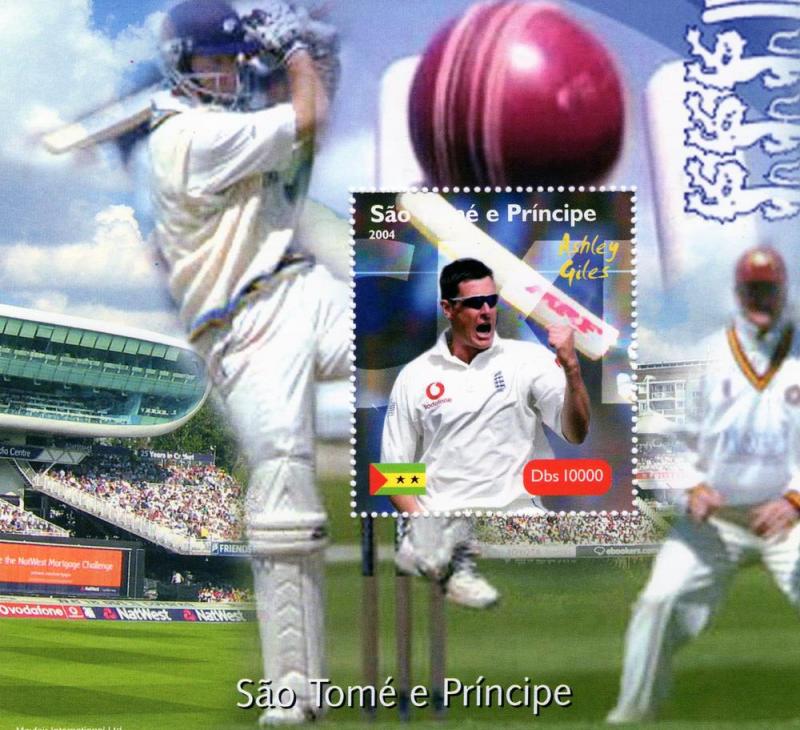 St Thomas & Prince 2004 Cricket Ashley Giles SS Perf.MNH 