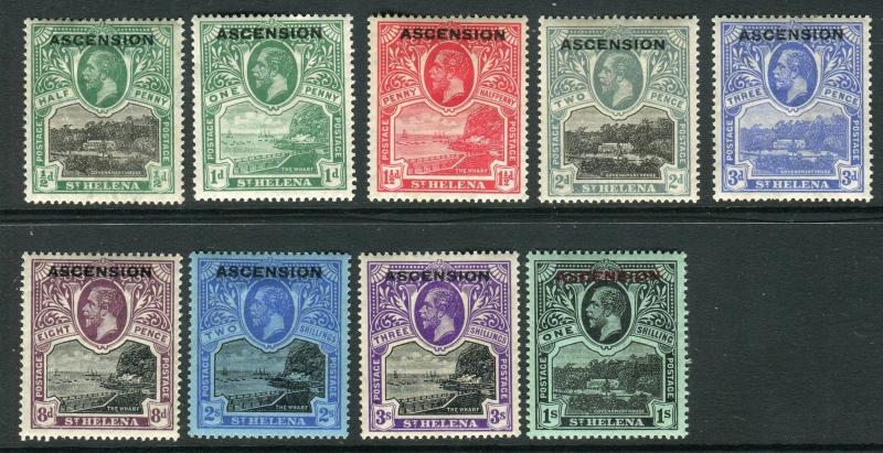 ASCENSION-1922  A mounted mint set to 3/- Sg 1-9