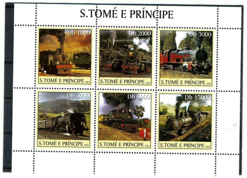 Sao Tome & Principe 2003 TRAINS & LOCOMOTIVES Sheet (6) Perforated Mint (NH)