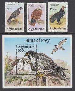 Afghanistan MNH c. 2000 Birds of Prey, set of 3 + perf Souvenir Sheet, VF