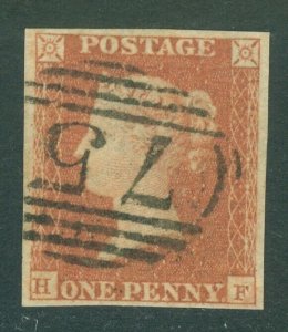 SG 8 1d red-brown plate 99 lettered HF. Very fine used 4 margin example '75'... 
