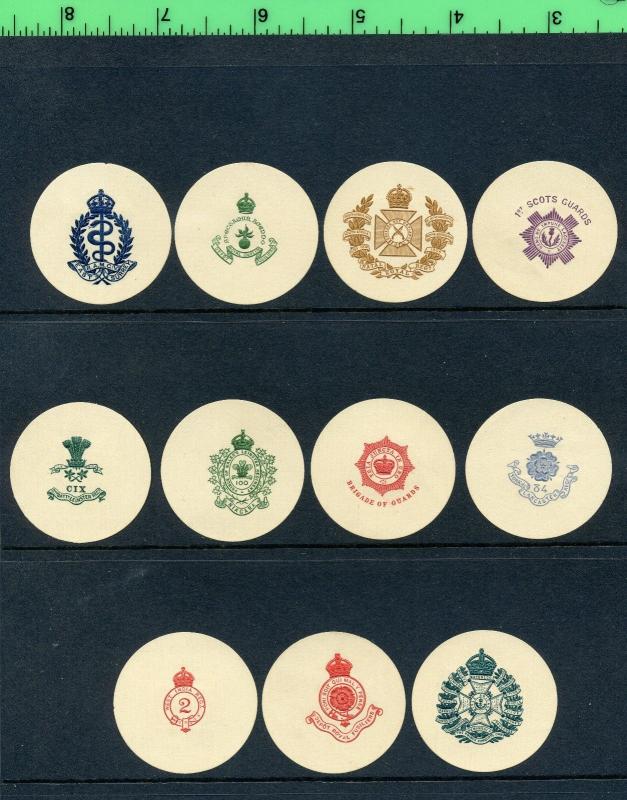 Set of 11 Vintage British U.K Round Poster Stamp Set Cinderella (L312) MILITARY