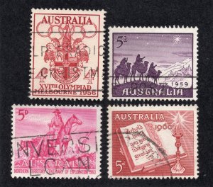 Australia 1956-60 Group of 4 Commemoratives, Scott 288, 334, 336, 339 used