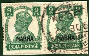 INDIA States KGVI Stamps Piece *NABHA* 9p Pair {2} Overprint Used YBLUE159