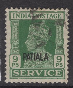 INDIA-PATIALA SGO74 1939 9p GREEN USED