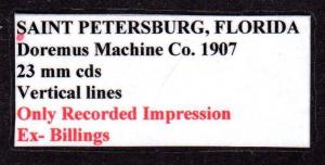 $Florida Machine Cancel Cover, Saint Petersburg, 3/xx/1907, only recorded imp.