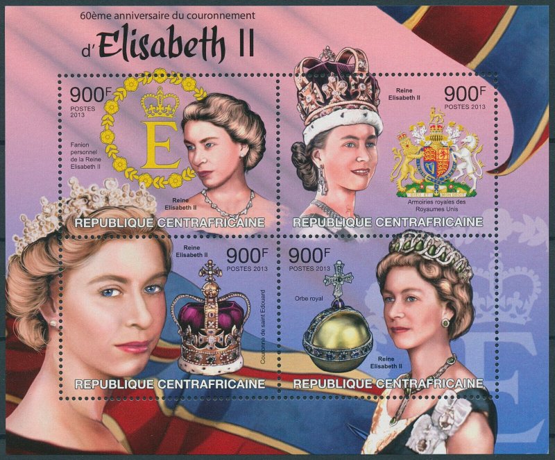 Central African Rep 2013 MNH Royalty Stamps Queen Elizabeth II Coronation 4v M/S 