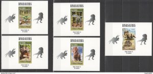 Lx487 Imperf 2014 S. Tome & Principe Animals Dinosaurs Uv Cardboard 5Bl Mnh