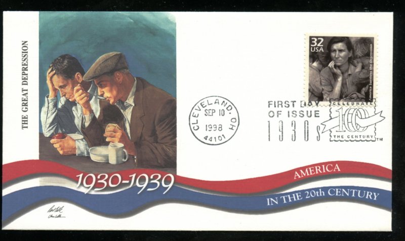 US 3185m Celebrate Century 1930s, US depression UA Fleetwood cachet FDC