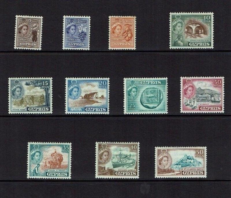 Cyprus: 1955 Definitive set, short set to 50 mils, Mint lightly hinged. 