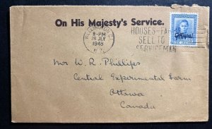 1948 Wellington New Zealand OHMS Official Cover To Ottawa Canada